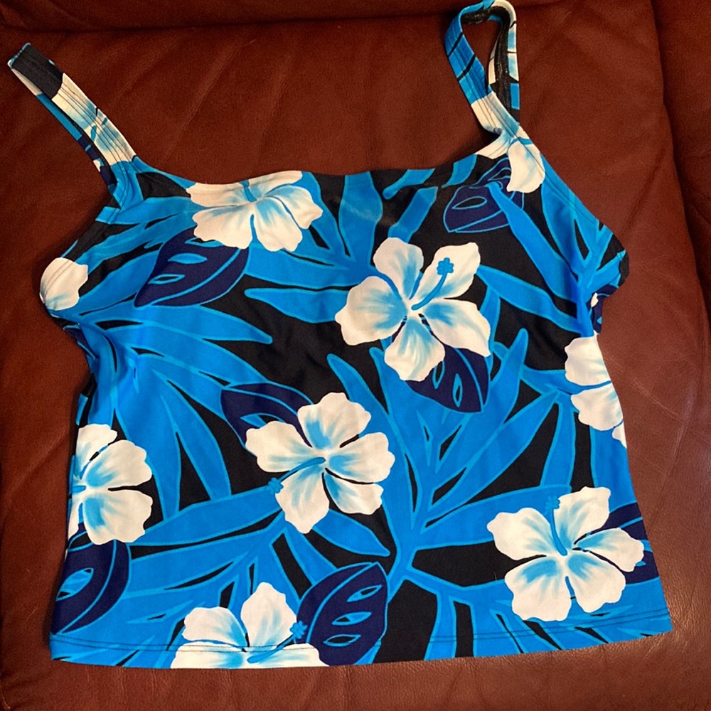 Speedo sz. 14 , blk. w/pretty blue leaves, wh. hibiscus and turq.  $25
